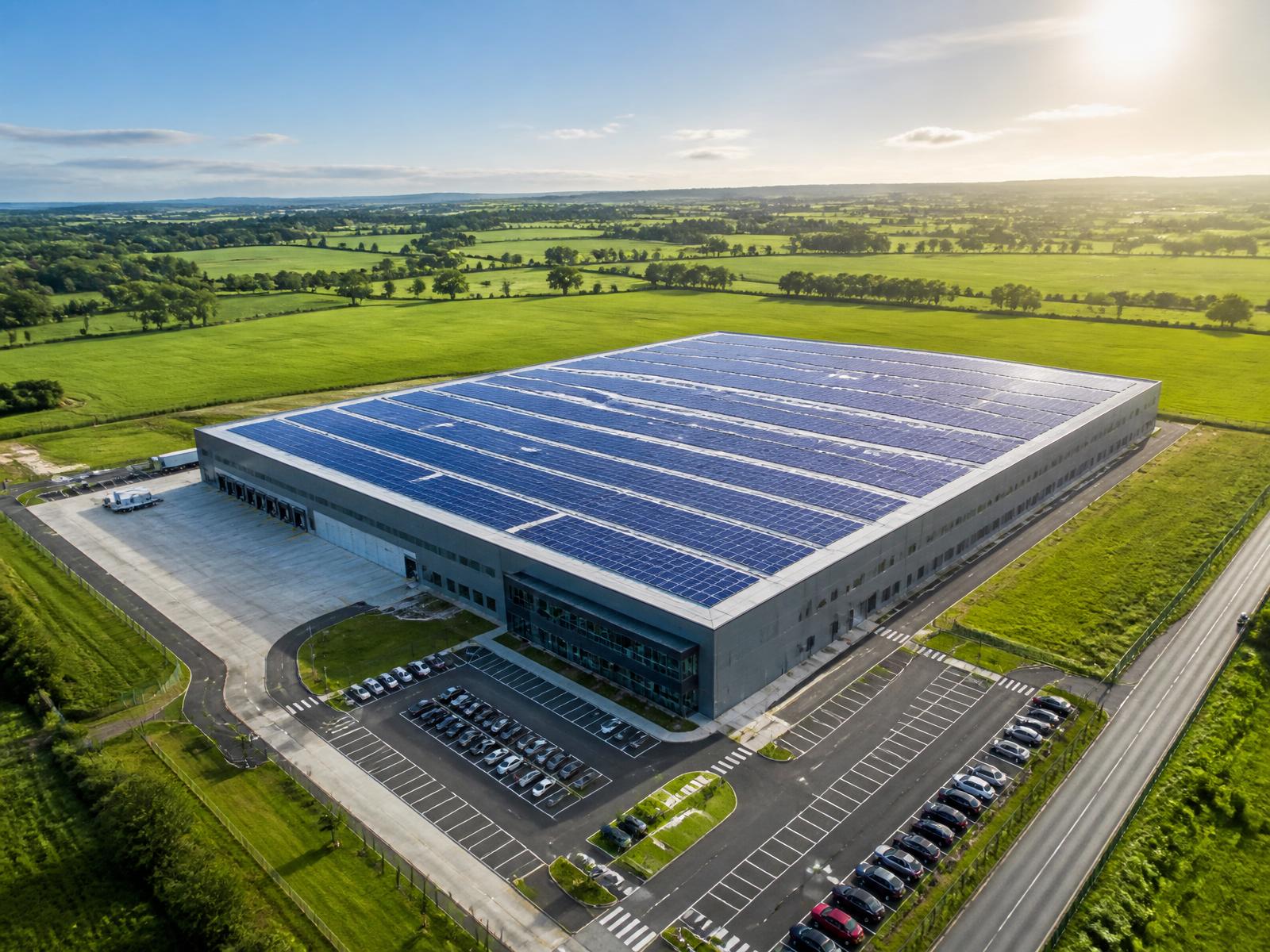Bodega industrial con planta solar en la cubierta